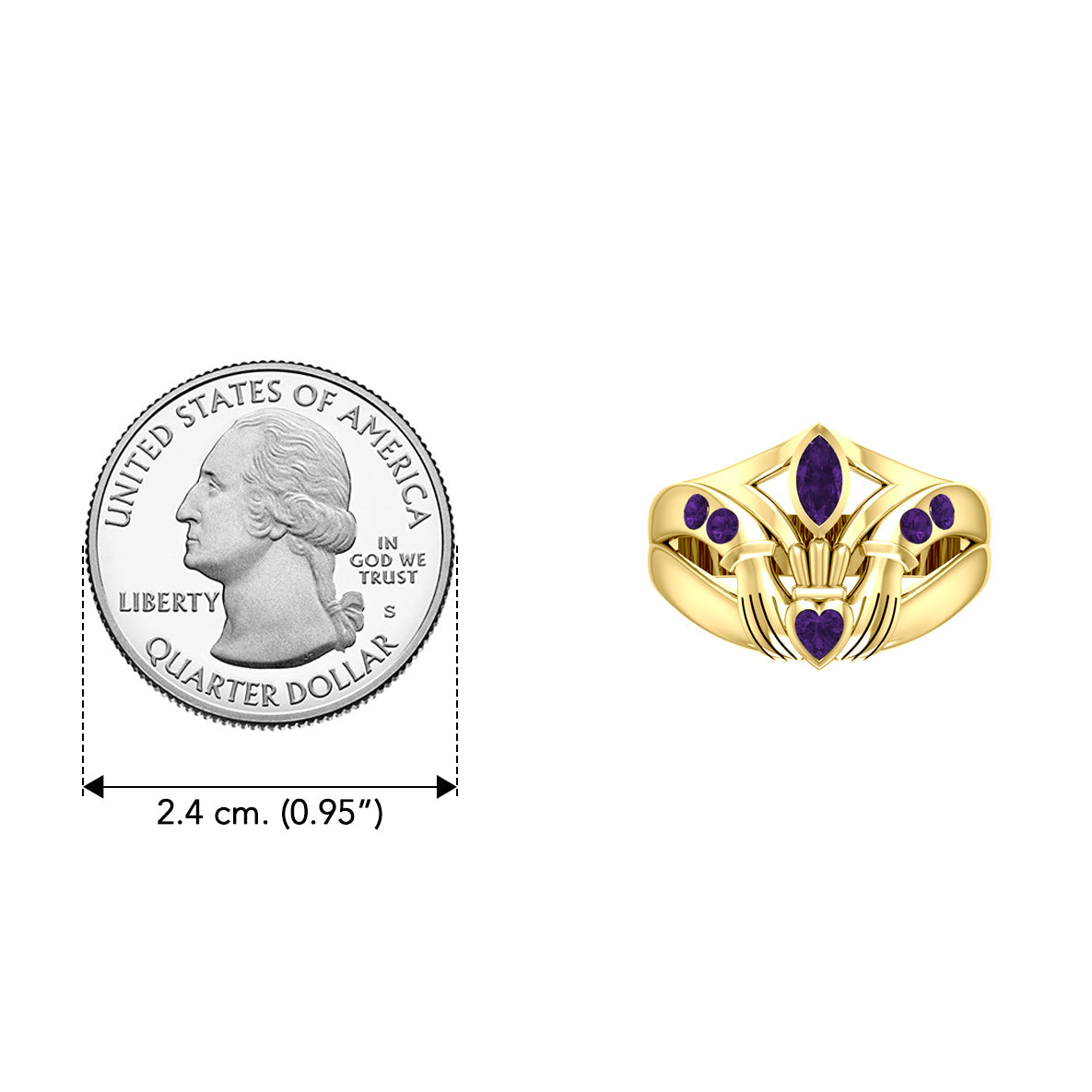 Irish Claddagh Solid Yellow Gold Ring with Gemstones GRI274