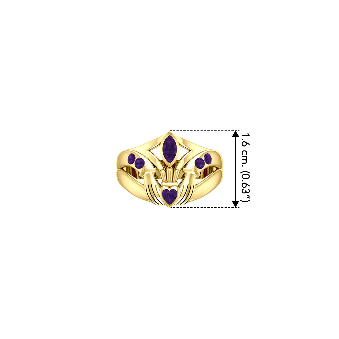 Irish Claddagh Solid Yellow Gold Ring with Gemstones GRI274