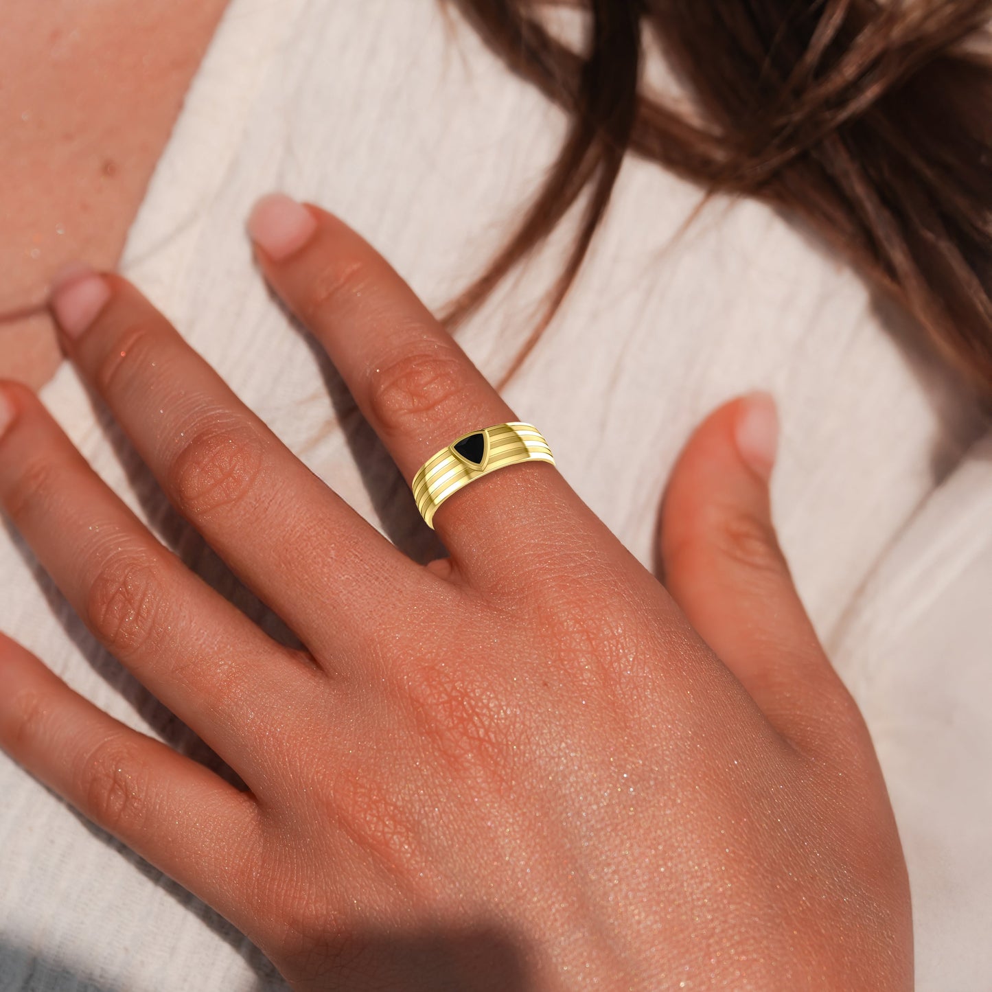 Blaque Triangle Solitare Solid Yellow Gold Ring GRI472