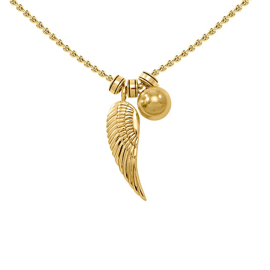Angel Wing Chime Ball Solid Yellow Gold Necklace GSE710