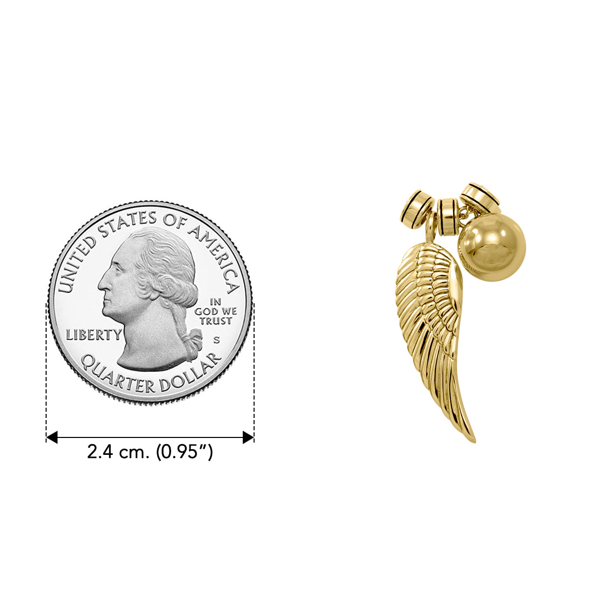 Angel Wing Chime Ball Solid Yellow Gold Necklace GSE710