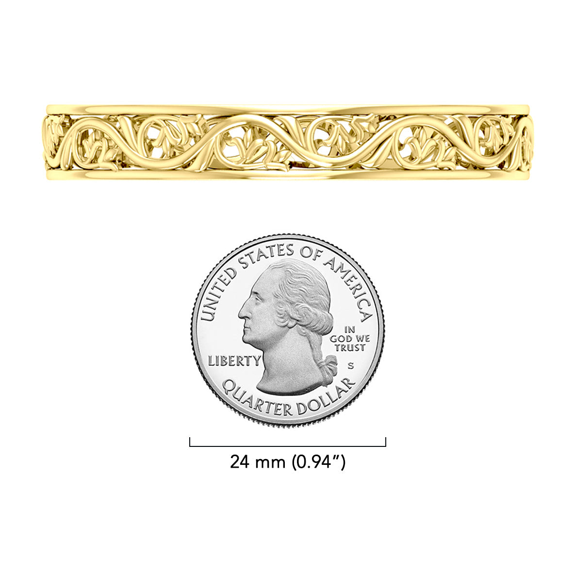 Filigree Leaf Solid Gold Bangle GTBG133