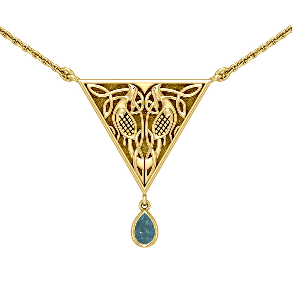 Celtic Knotwork Bird Solid Yellow Gold Necklace With Gemstone GTN053