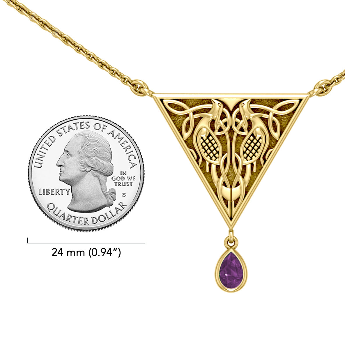 Celtic Knotwork Bird Solid Yellow Gold Necklace With Gemstone GTN053