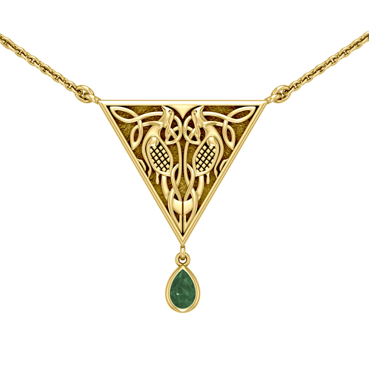 Celtic Knotwork Bird Solid Yellow Gold Necklace With Gemstone GTN053