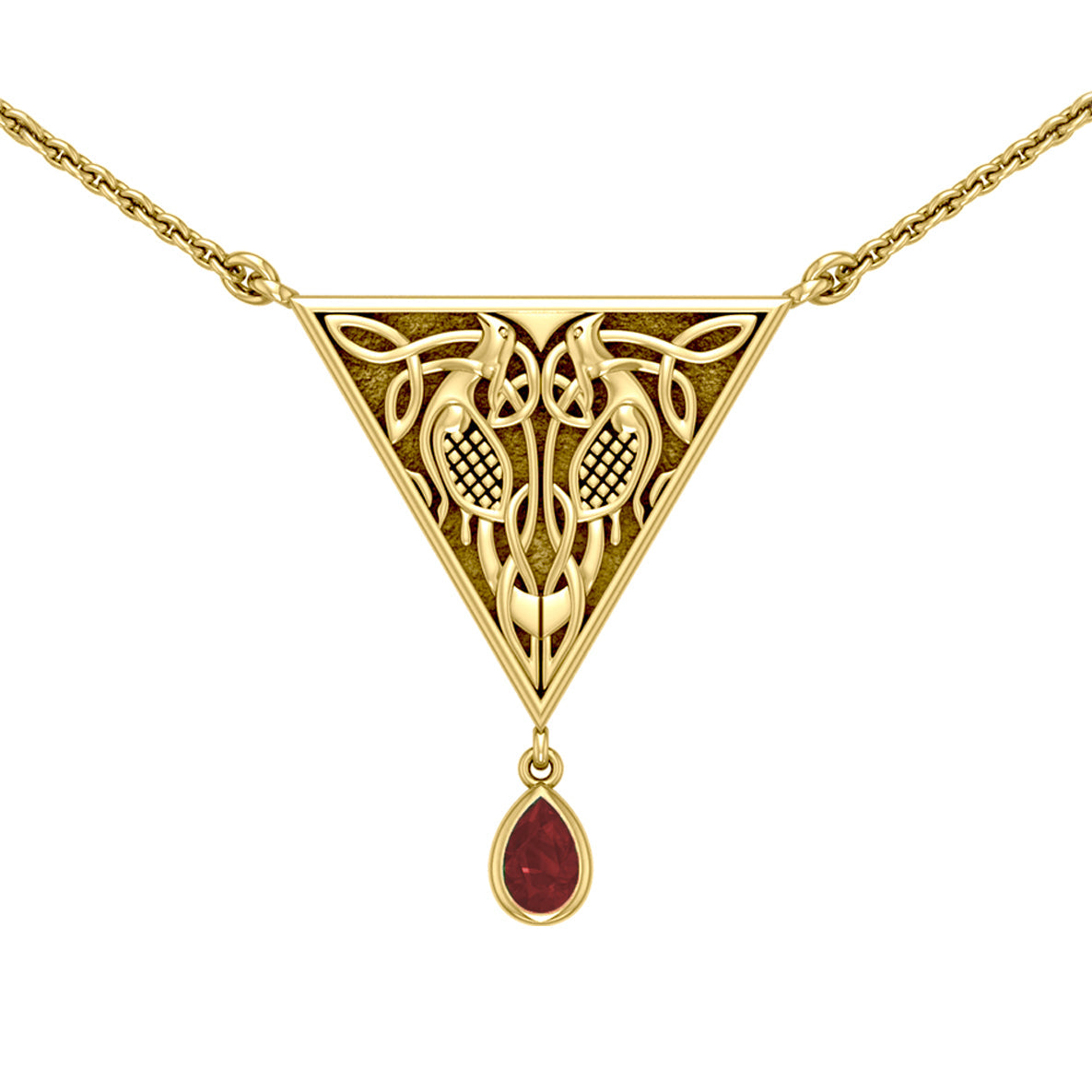 Celtic Knotwork Bird Solid Yellow Gold Necklace With Gemstone GTN053