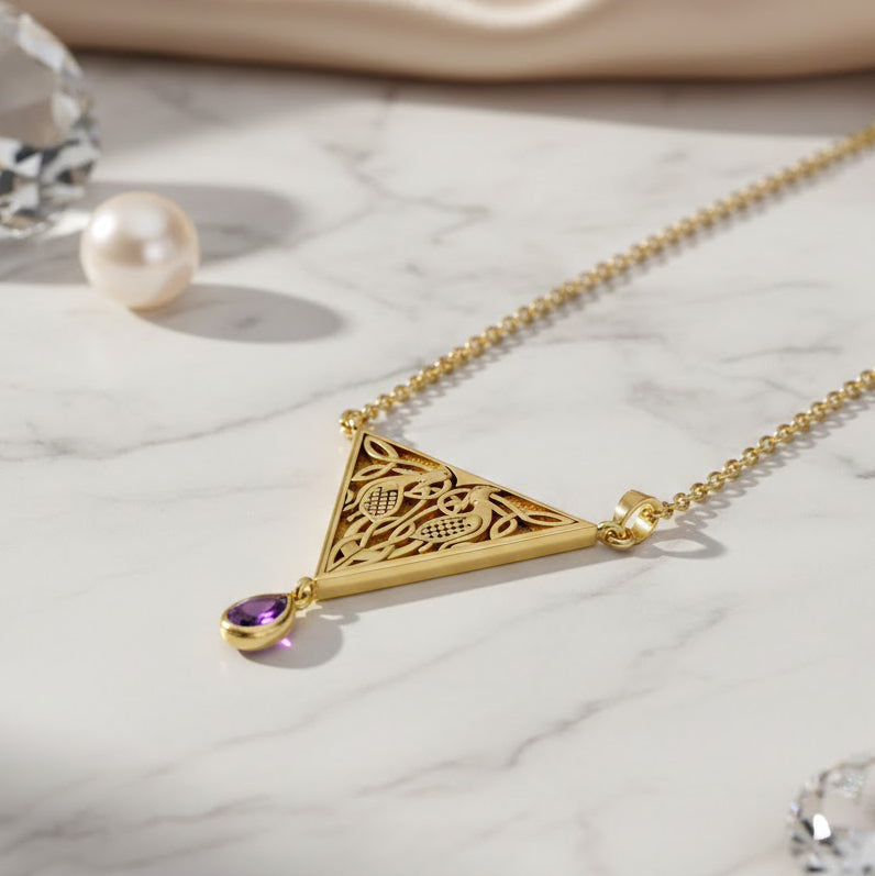 Celtic Knotwork Bird Solid Yellow Gold Necklace With Gemstone GTN053