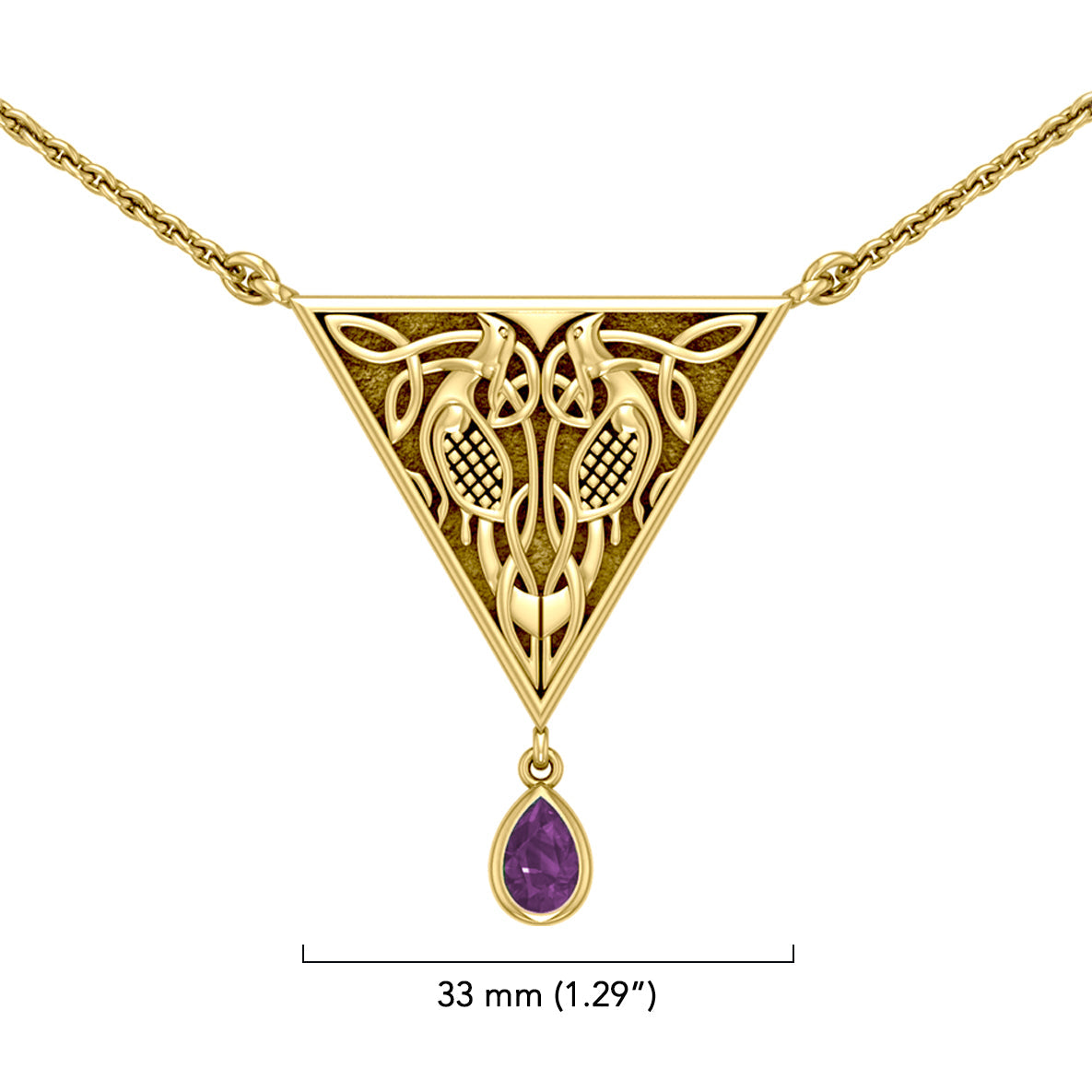 Celtic Knotwork Bird Solid Yellow Gold Necklace With Gemstone GTN053