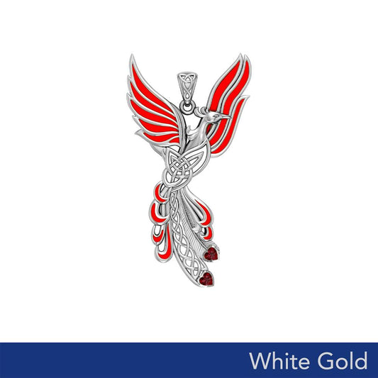 Celtic Phoenix Solid White Gold Pendant with Gems and Enamel WPD5873 - Jewelry